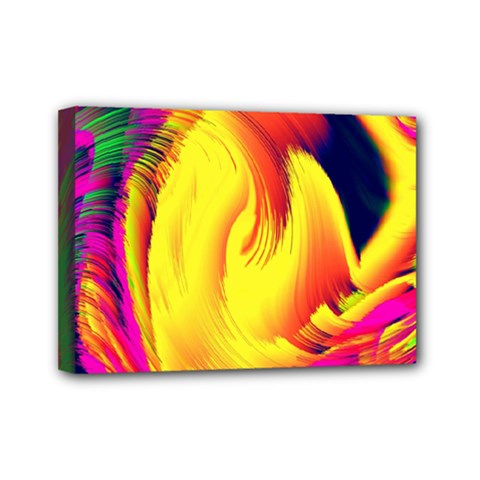 Stormy Yellow Wave Abstract Paintwork Mini Canvas 7  X 5  by Simbadda