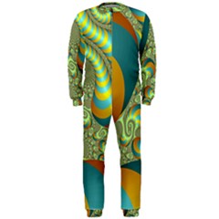 Gold Blue Fractal Worms Background Onepiece Jumpsuit (men)  by Simbadda