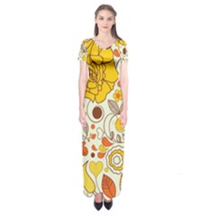 Cute Fall Flower Rose Leaf Star Sunflower Orange Short Sleeve Maxi Dress by Alisyart