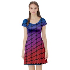 Colorful Red & Blue Gradient Background Short Sleeve Skater Dress by Simbadda