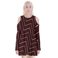Lines Pattern Square Blocky Velvet Long Sleeve Shoulder Cutout Dress by Simbadda