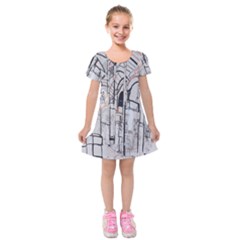 Cityscapes England London Europe United Kingdom Artwork Drawings Traditional Art Kids  Short Sleeve Velvet Dress by Simbadda