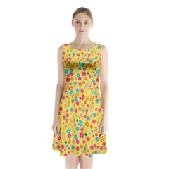 Floral Pattern Sleeveless Chiffon Waist Tie Dress