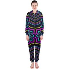 Cyan Yellow Magenta Kaleidoscope Hooded Jumpsuit (ladies)  by Simbadda