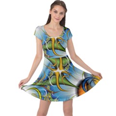Random Fractal Background Image Cap Sleeve Dresses by Simbadda