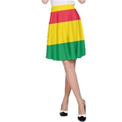 Rasta Colors Red Yellow Gld Green Stripes Pattern Ethiopia A-line Skirt by yoursparklingshop