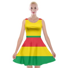 Rasta Colors Red Yellow Gld Green Stripes Pattern Ethiopia Velvet Skater Dress by yoursparklingshop