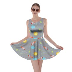 Gray Space With Cute Rocket Skater Dress by CoolDesigns