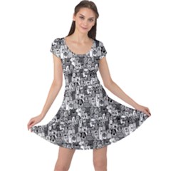 Colorful Doodle Dogs And Cats Pattern Cap Sleeve Dress