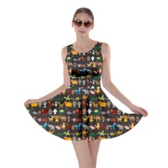 Black Set Of Funny Cartoon Animals Character On Black Zoo Skater Dress by CoolDesigns