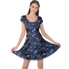 Blue Pattern Of Space Night Sky Cap Sleeve Dress