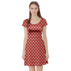 Red Heart Pattern On Red Short Sleeve Skater Dress by CoolDesigns