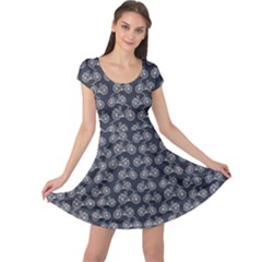 Blue Pattern With Outline Vintage Bicycles Cap Sleeve Dress by CoolDesigns