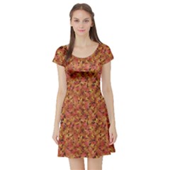 Brown Pattern Fallen Autumn Warm Shades Leaves Short Sleeve Skater Dress by CoolDesigns