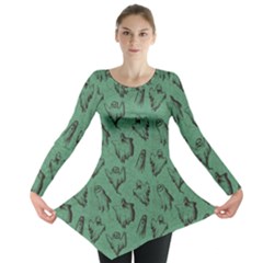 Green Halloween Seamless Design Pattern Long Sleeve Tunic Top by CoolDesigns