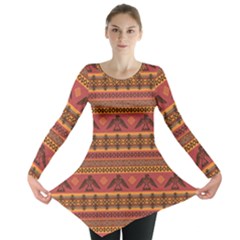Brown Eagles Ethnic Style Pattern Tribal Native American Long Sleeve Tunic Top by CoolDesigns