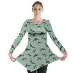 Turquoise Pattern Sharks Long Sleeve Tunic Top by CoolDesigns