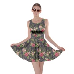 Colorful Tropical Floral Pattern Plumeria Hibiscus Flowers Skater Dress by CoolDesigns