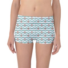 Blue Sailor Tile Pattern With Red Anchor On A White And Blue Boyleg Bikini Bottoms by CoolDesigns