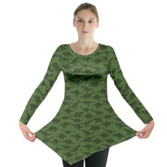 Green A Pattern With Dinosaur Silhouettes Long Sleeve Tunic Top