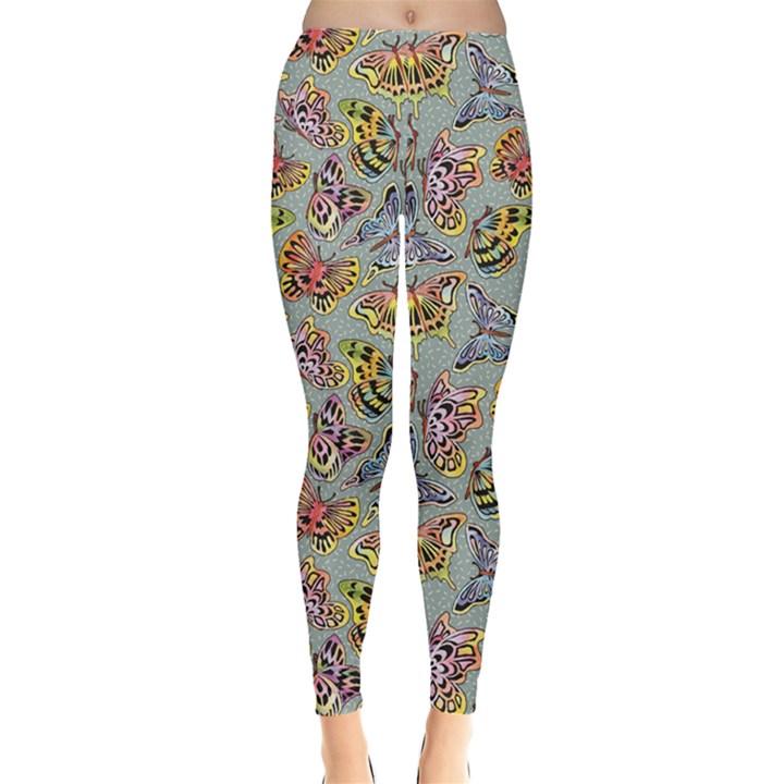 Colorful Watercolor Butterfly Hand Drawn Fabric Pattern Women s Leggings