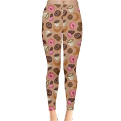 Brown Yummy Colorful Chocolate Cookies Donuts And Cups Of Coffee Seamless Women s Leggings by CoolDesigns