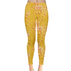 Yellow Yellow Pattern With Music Notes And Key Women s Leggings by CoolDesigns