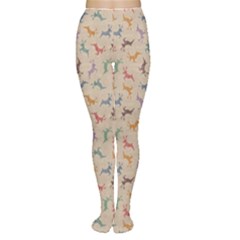 Brown Retro Christmas Pattern With Colorful Deers On A Vintage Women s Tights