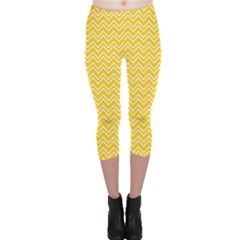 Yellow Yellow And White Chevron Pattern Capri Leggings by CoolDesigns