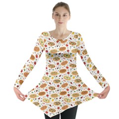 Colorful Pattern With Different Pizza And Spices Long Sleeve Tunic Top by CoolDesigns