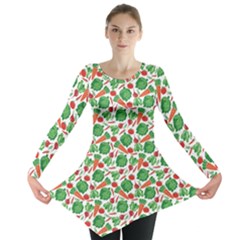 Green Vegetable Pattern Long Sleeve Tunic Top by CoolDesigns