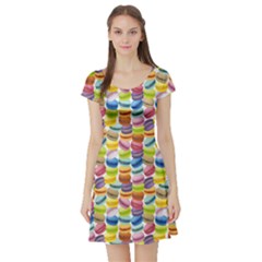 Colorful Pattern Colorful Macaroon Cookies Short Sleeve Skater Dress by CoolDesigns