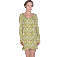 Green Pattern With Cep Mushroom Long Sleeve Nightdress by CoolDesigns