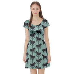 Green Carousel Horses Silhouettes Short Sleeve Skater Dress by CoolDesigns