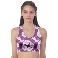 Purple With Hibiscus Flower Hawaiian Patterns Women s Sport Bra by CoolDesigns