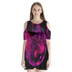 Fractal Using A Script And Coloured In Pink And A Touch Of Blue Shoulder Cutout Velvet  One Piece by Simbadda