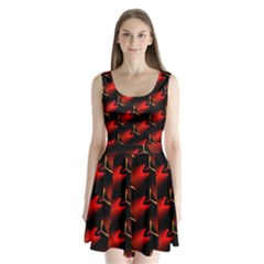 Fractal Background Red And Black Split Back Mini Dress  by Simbadda