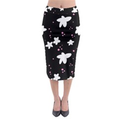 Square Pattern Black Big Flower Floral Pink White Star Midi Pencil Skirt by Alisyart