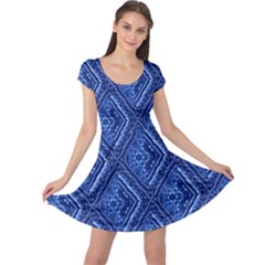 Blue Fractal Background Cap Sleeve Dresses by Simbadda