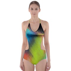 Punctulated Colorful Ground Noise Nervous Sorcery Sight Screen Pattern Cut-out One Piece Swimsuit by Simbadda