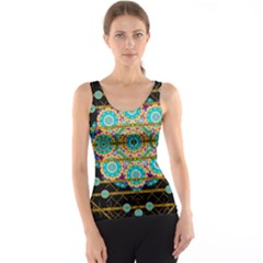 Gold Silver And Bloom Mandala Tank Top by pepitasart