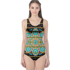 Gold Silver And Bloom Mandala One Piece Swimsuit by pepitasart