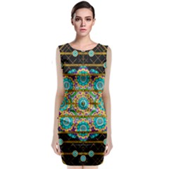 Gold Silver And Bloom Mandala Sleeveless Velvet Midi Dress by pepitasart