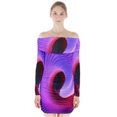 Digital Art Spirals Wave Waves Chevron Red Purple Blue Pink Long Sleeve Off Shoulder Dress by Mariart