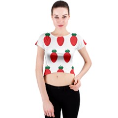 Fruit Strawberries Red Green Crew Neck Crop Top by Mariart