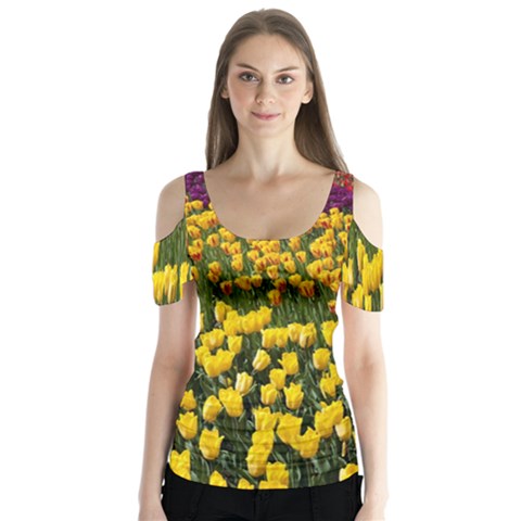 Colorful Tulips In Keukenhof Gardens Wallpaper Butterfly Sleeve Cutout Tee  by Simbadda