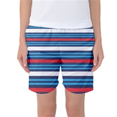 Martini Style Racing Tape Blue Red White Women s Basketball Shorts by Mariart