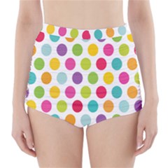 Polka Dot Yellow Green Blue Pink Purple Red Rainbow Color High-waisted Bikini Bottoms by Mariart