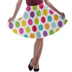 Polka Dot Yellow Green Blue Pink Purple Red Rainbow Color A-line Skater Skirt