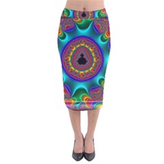 3d Glass Frame With Kaleidoscopic Color Fractal Imag Velvet Midi Pencil Skirt by Simbadda